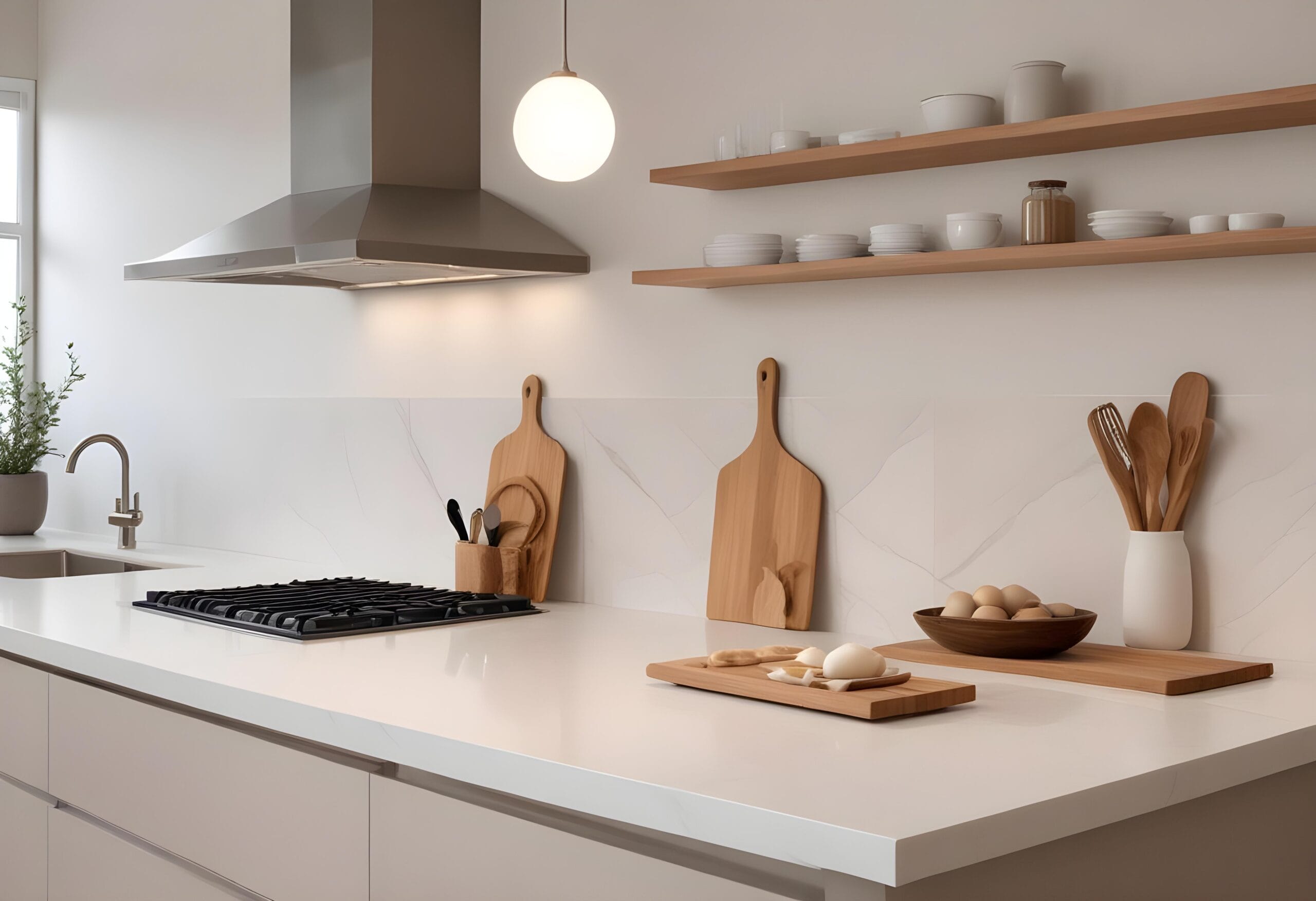 Kitchen Countertop Singapore 2026: How To Pick A Table Top You Won'T Regret Gas Hob Set Into A White Kitchen Countertop With Wooden Chopping Boards